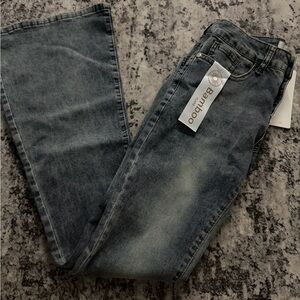 BAMBOO Washed Grey-Blue Flare Leg Jeans